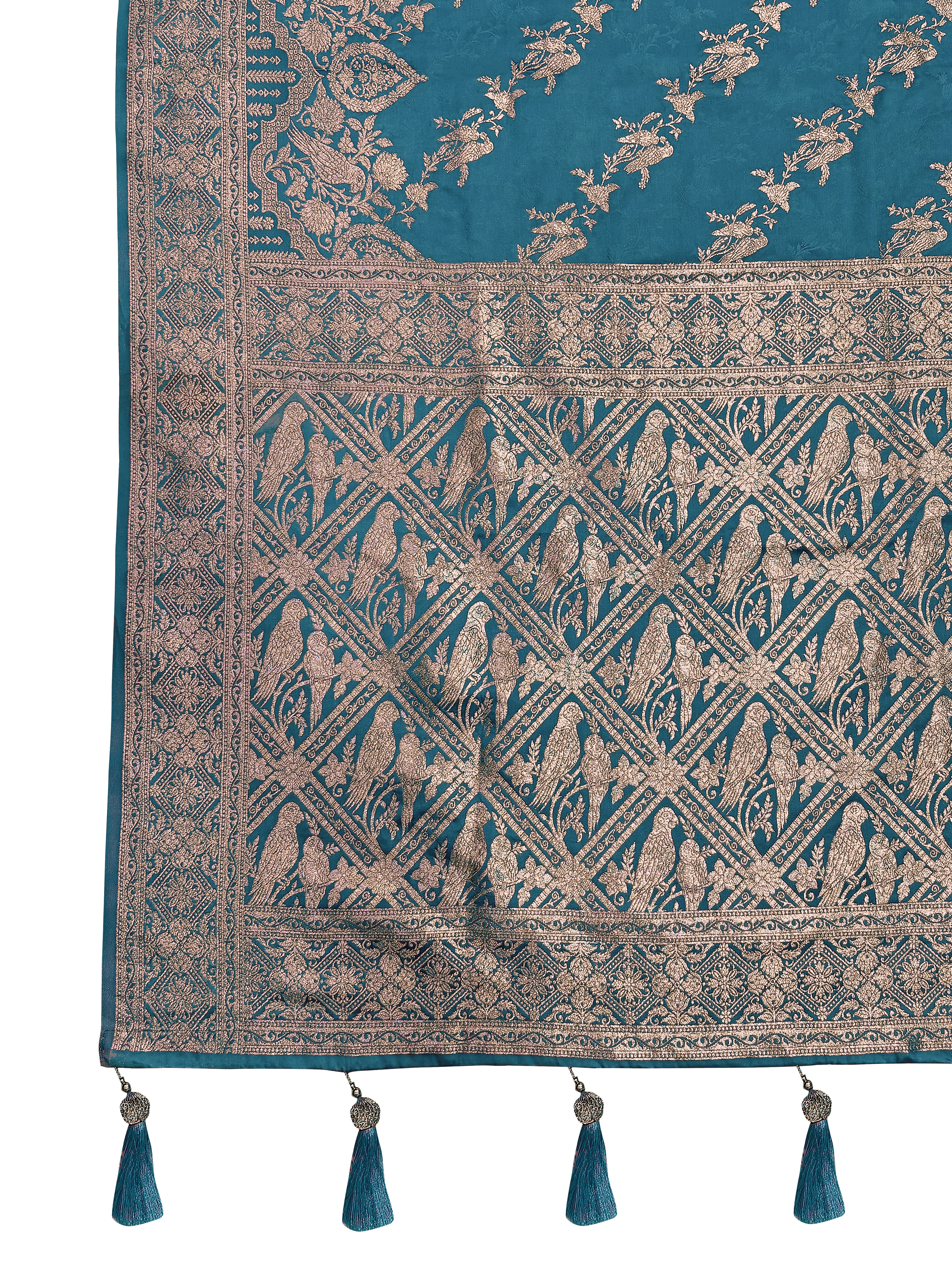 MANOHARI Banarasi Silk Blend Jacquard Work Saree - Blue - Dista