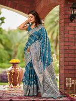 Thumbnail for MANOHARI Banarasi Silk Blend Jacquard Work Saree - Blue - Dista