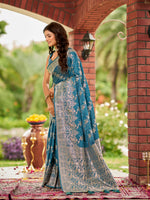 Thumbnail for MANOHARI Banarasi Silk Blend Jacquard Work Saree - Blue - Dista