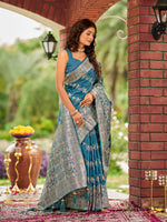 Thumbnail for MANOHARI Banarasi Silk Blend Jacquard Work Saree - Blue - Dista