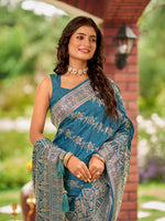 Thumbnail for MANOHARI Banarasi Silk Blend Jacquard Work Saree - Blue - Dista