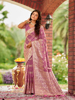 Thumbnail for MANOHARI Banarasi Silk Blend Jacquard Work Saree - Pink - Dista