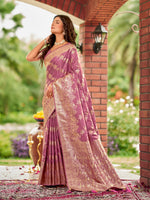 Thumbnail for MANOHARI Banarasi Silk Blend Jacquard Work Saree - Pink - Dista