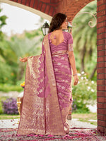 Thumbnail for MANOHARI Banarasi Silk Blend Jacquard Work Saree - Pink - Dista