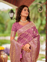 Thumbnail for MANOHARI Banarasi Silk Blend Jacquard Work Saree - Pink - Dista