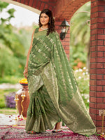 Thumbnail for MANOHARI Banarasi Silk Blend Jacquard Work Saree - Green - Dista