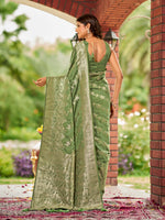 Thumbnail for MANOHARI Banarasi Silk Blend Jacquard Work Saree - Green - Dista