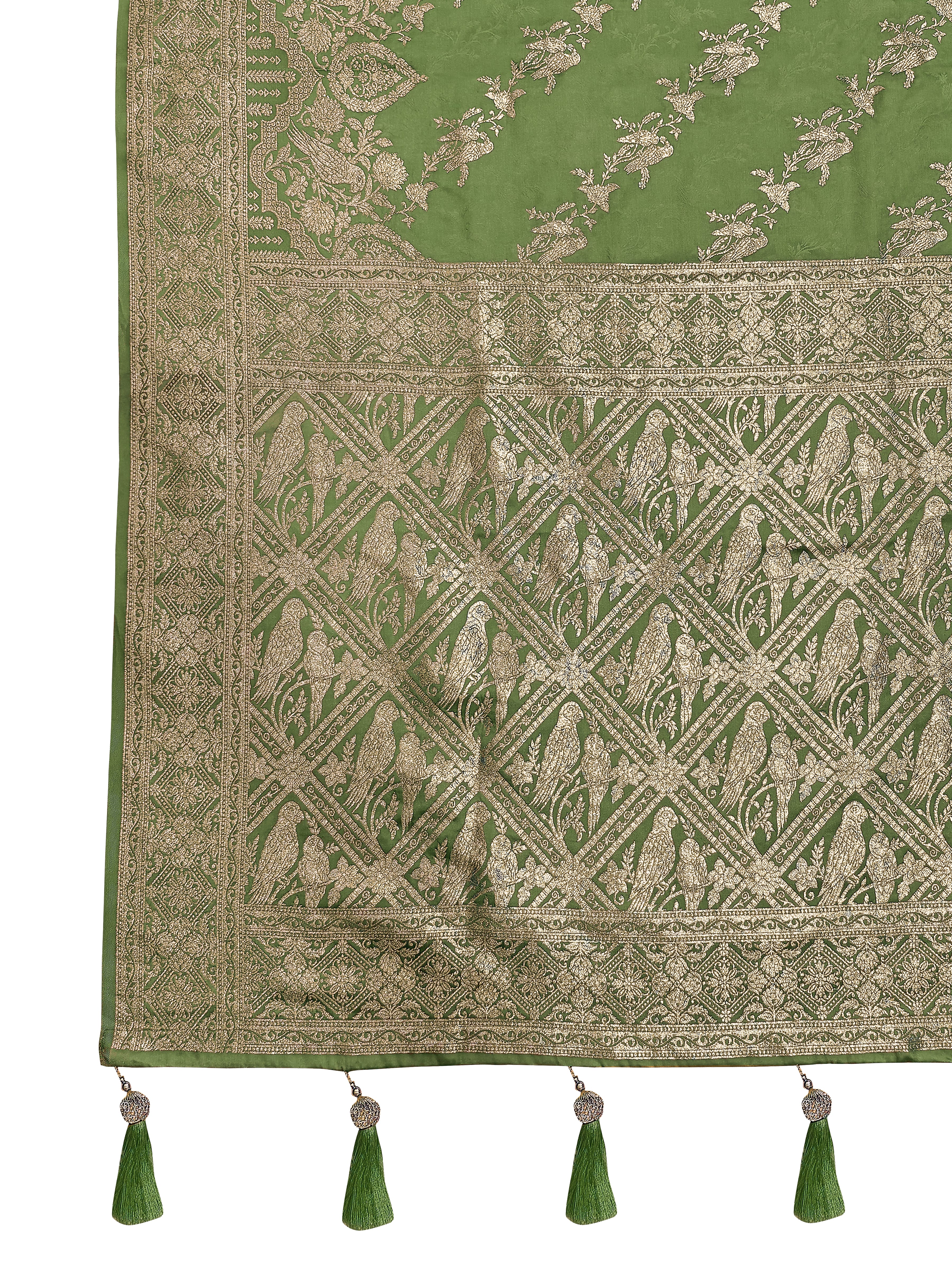 MANOHARI Banarasi Silk Blend Jacquard Work Saree - Green - Dista