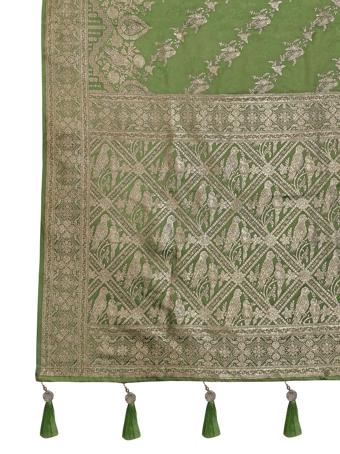 MANOHARI Banarasi Silk Blend Jacquard Work Saree - Green - Dista
