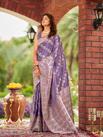 Thumbnail for MANOHARI Banarasi Silk Blend Jacquard Work Saree - Purple - Dista