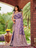Thumbnail for MANOHARI Banarasi Silk Blend Jacquard Work Saree - Purple - Dista