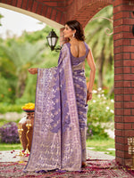 Thumbnail for MANOHARI Banarasi Silk Blend Jacquard Work Saree - Purple - Dista