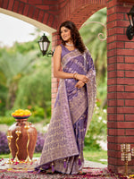 Thumbnail for MANOHARI Banarasi Silk Blend Jacquard Work Saree - Purple - Dista