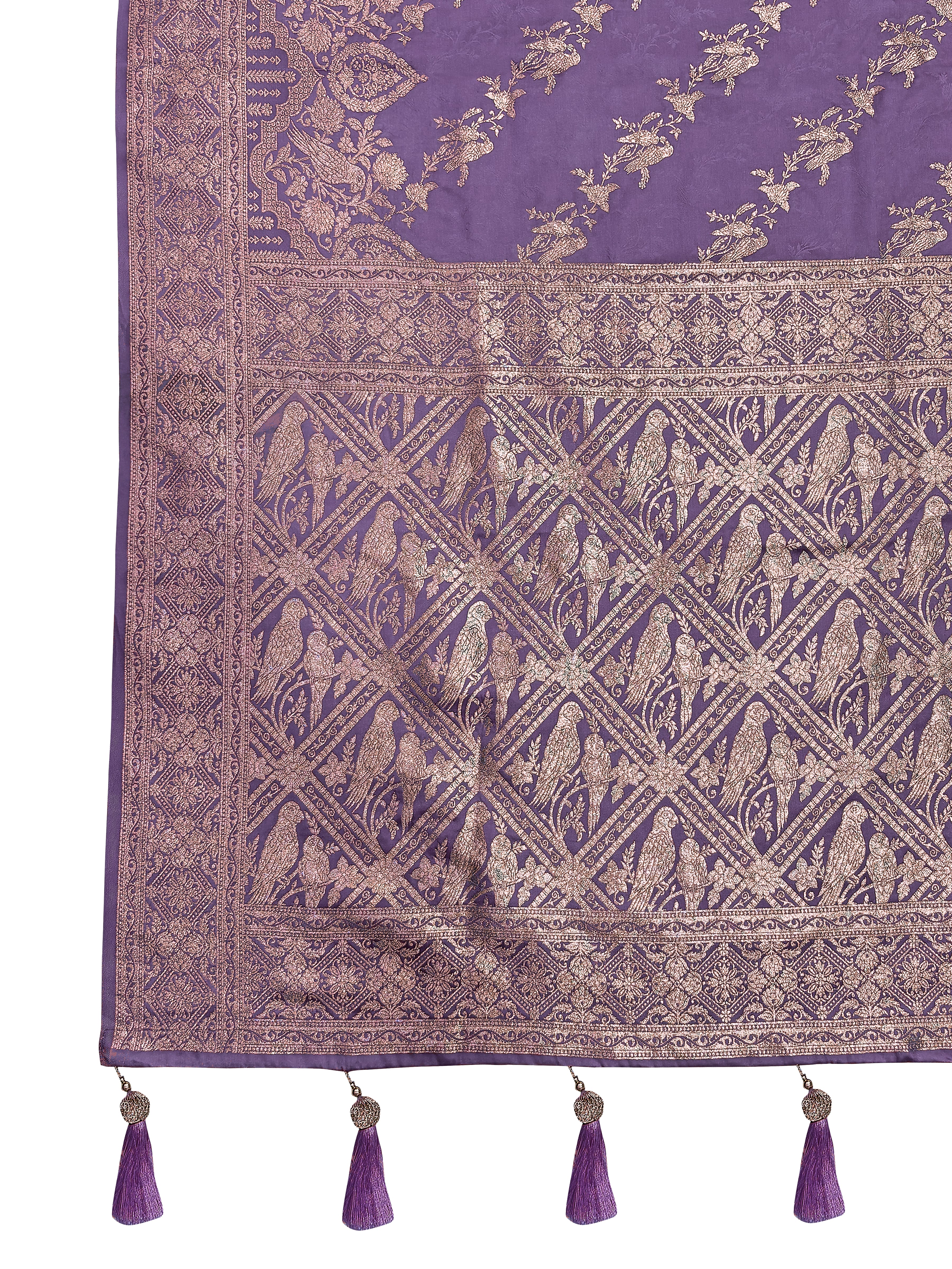 MANOHARI Banarasi Silk Blend Jacquard Work Saree - Purple - Dista