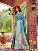 Thumbnail for MANOHARI Banarasi Silk Blend Jacquard Work Saree - Blue - Dista