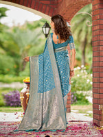 Thumbnail for MANOHARI Banarasi Silk Blend Jacquard Work Saree - Blue - Dista