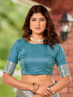 Thumbnail for MANOHARI Banarasi Silk Blend Jacquard Work Saree - Blue - Dista