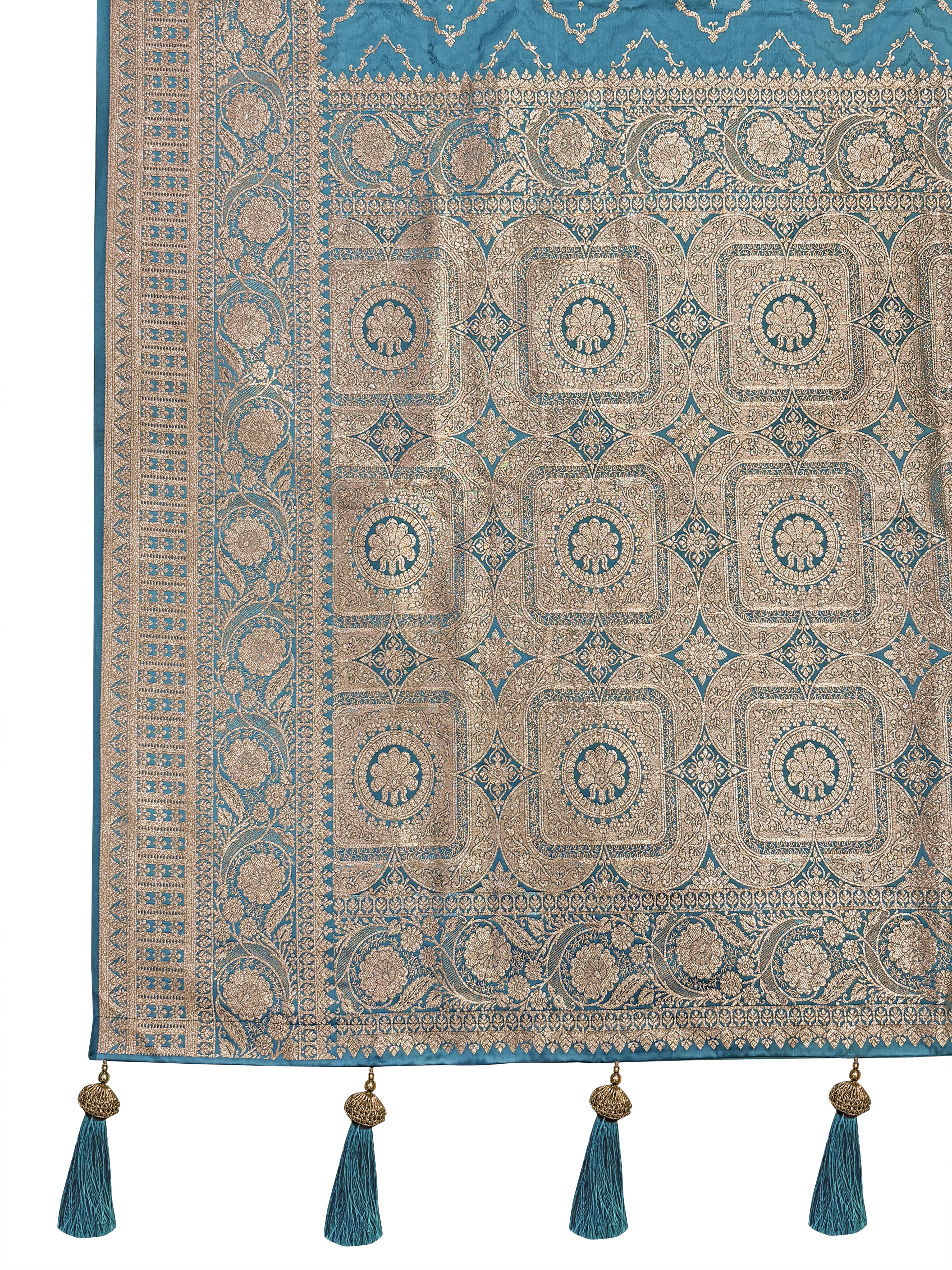 MANOHARI Banarasi Silk Blend Jacquard Work Saree - Blue - Dista