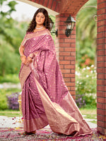Thumbnail for MANOHARI Banarasi Silk Blend Jacquard Work Saree - Pink - Dista