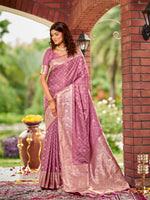Thumbnail for MANOHARI Banarasi Silk Blend Jacquard Work Saree - Pink - Dista