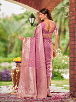 Thumbnail for MANOHARI Banarasi Silk Blend Jacquard Work Saree - Pink - Dista