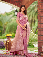 Thumbnail for MANOHARI Banarasi Silk Blend Jacquard Work Saree - Pink - Dista