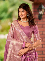 Thumbnail for MANOHARI Banarasi Silk Blend Jacquard Work Saree - Pink - Dista