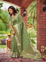 Thumbnail for MANOHARI Banarasi Silk Blend Jacquard Work Saree - Green - Dista