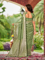 Thumbnail for MANOHARI Banarasi Silk Blend Jacquard Work Saree - Green - Dista