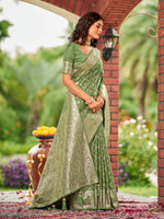 Thumbnail for MANOHARI Banarasi Silk Blend Jacquard Work Saree - Green - Dista
