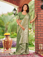 Thumbnail for MANOHARI Banarasi Silk Blend Jacquard Work Saree - Green - Dista