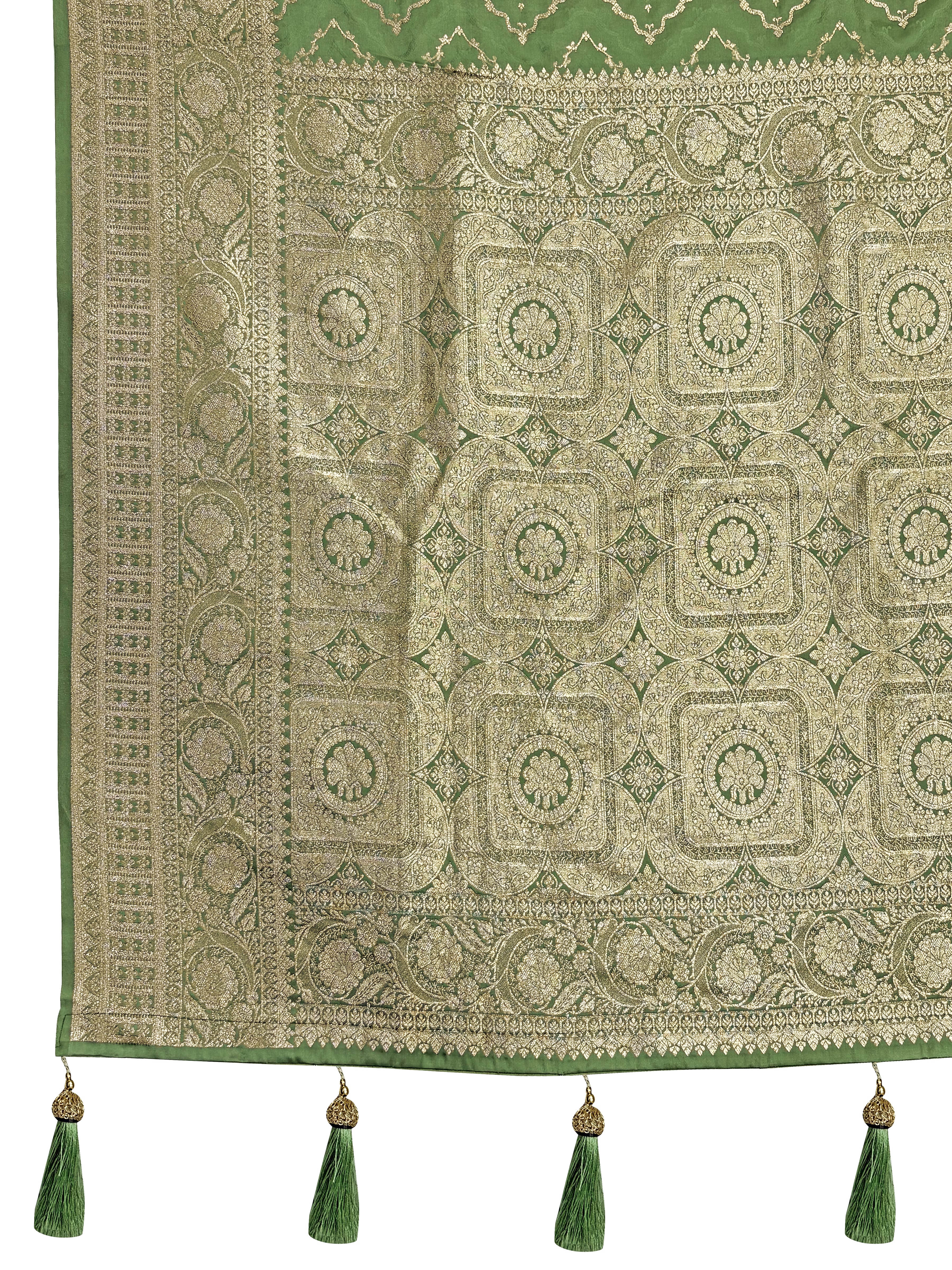 MANOHARI Banarasi Silk Blend Jacquard Work Saree - Green - Dista