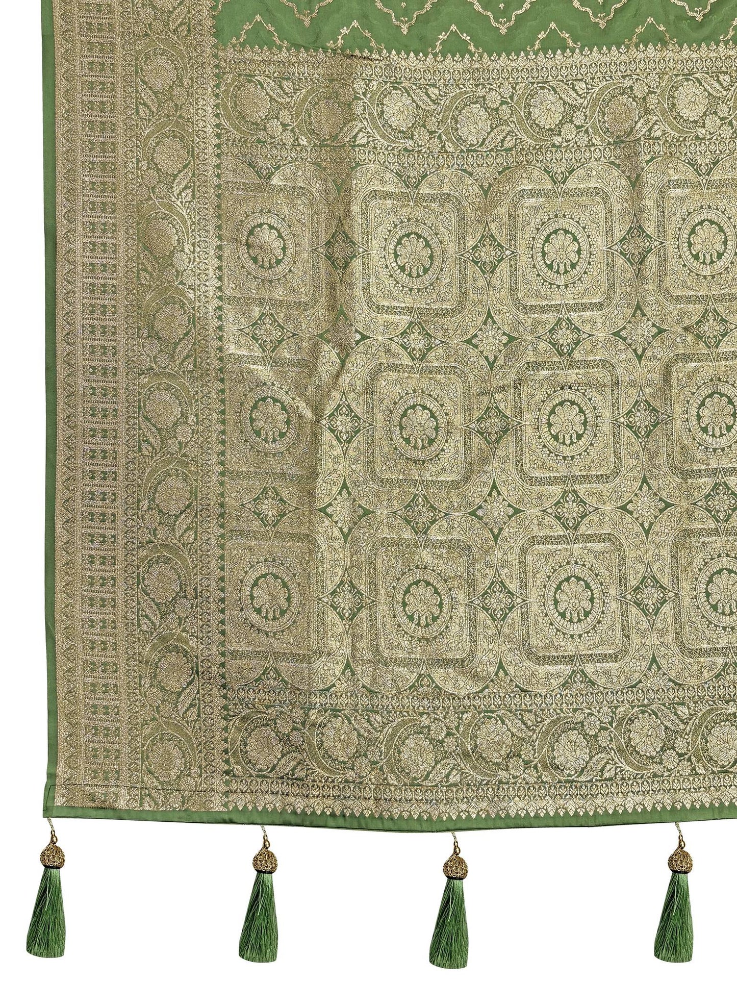 MANOHARI Banarasi Silk Blend Jacquard Work Saree - Green - Dista