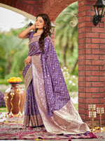 Thumbnail for MANOHARI Banarasi Silk Blend Jacquard Work Saree - Purple - Dista