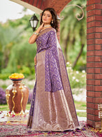 Thumbnail for MANOHARI Banarasi Silk Blend Jacquard Work Saree - Purple - Dista