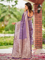 Thumbnail for MANOHARI Banarasi Silk Blend Jacquard Work Saree - Purple - Dista