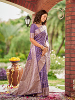 Thumbnail for MANOHARI Banarasi Silk Blend Jacquard Work Saree - Purple - Dista