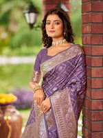 Thumbnail for MANOHARI Banarasi Silk Blend Jacquard Work Saree - Purple - Dista