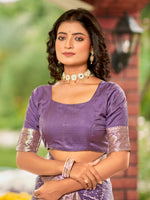 Thumbnail for MANOHARI Banarasi Silk Blend Jacquard Work Saree - Purple - Dista