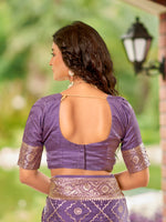 Thumbnail for MANOHARI Banarasi Silk Blend Jacquard Work Saree - Purple - Dista