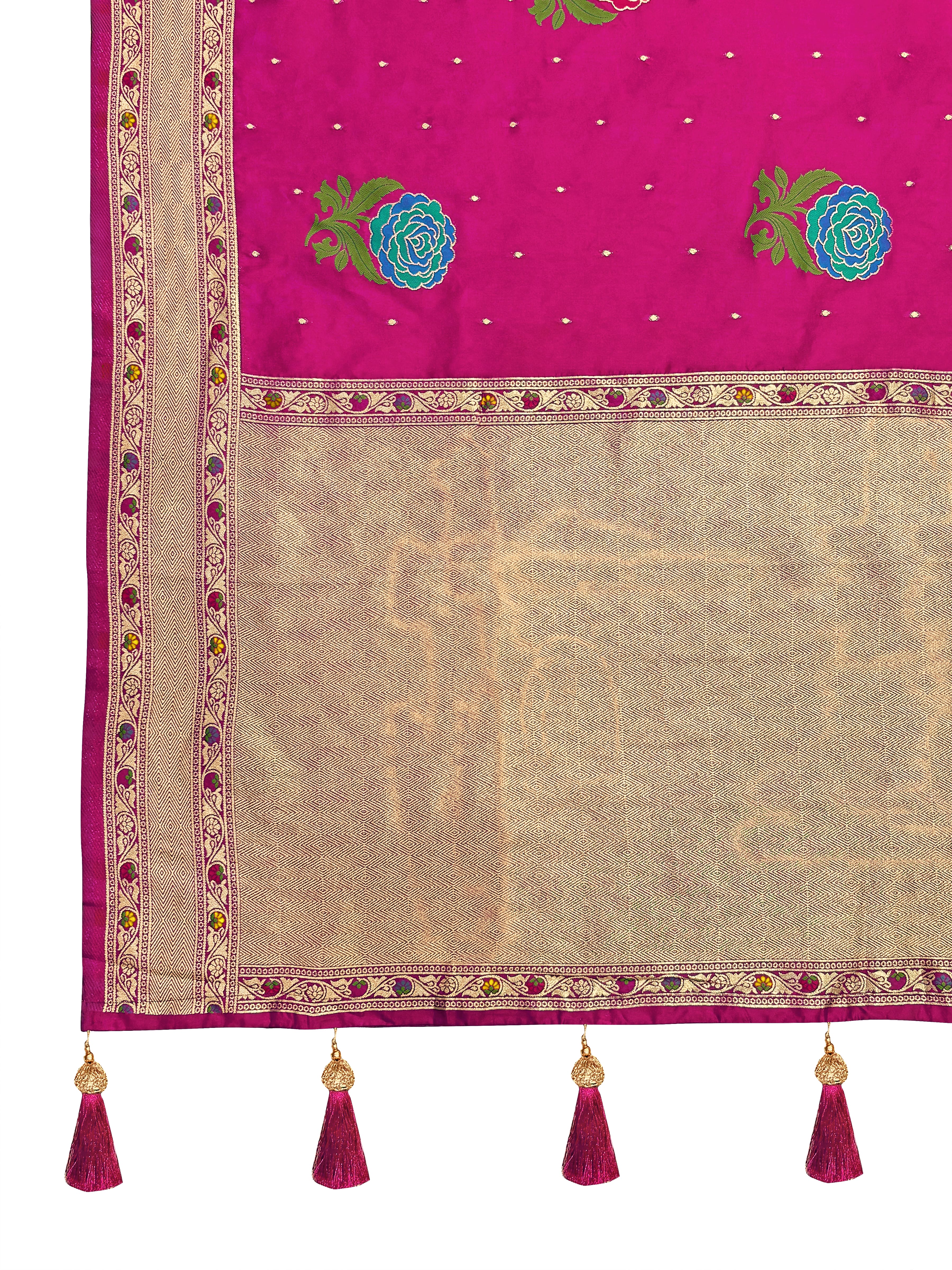 MANOHARI Banarasi Silk Blend Jacquard Work Saree - Pink - Dista