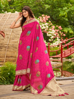 Thumbnail for MANOHARI Banarasi Silk Blend Jacquard Work Saree - Pink - Dista
