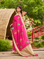 Thumbnail for MANOHARI Banarasi Silk Blend Jacquard Work Saree - Pink - Dista