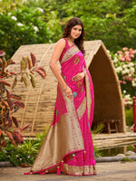 Thumbnail for MANOHARI Banarasi Silk Blend Jacquard Work Saree - Pink - Dista