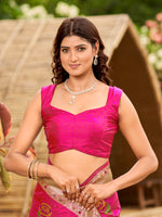 Thumbnail for MANOHARI Banarasi Silk Blend Jacquard Work Saree - Pink - Dista
