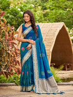 Thumbnail for MANOHARI Banarasi Silk Blend Jacquard Work Saree - Blue - Dista