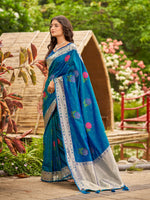 Thumbnail for MANOHARI Banarasi Silk Blend Jacquard Work Saree - Blue - Dista