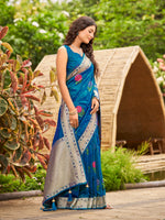 Thumbnail for MANOHARI Banarasi Silk Blend Jacquard Work Saree - Blue - Dista