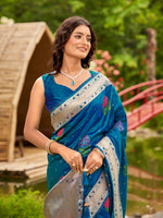 Thumbnail for MANOHARI Banarasi Silk Blend Jacquard Work Saree - Blue - Dista