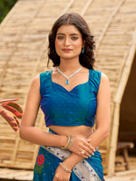 Thumbnail for MANOHARI Banarasi Silk Blend Jacquard Work Saree - Blue - Dista